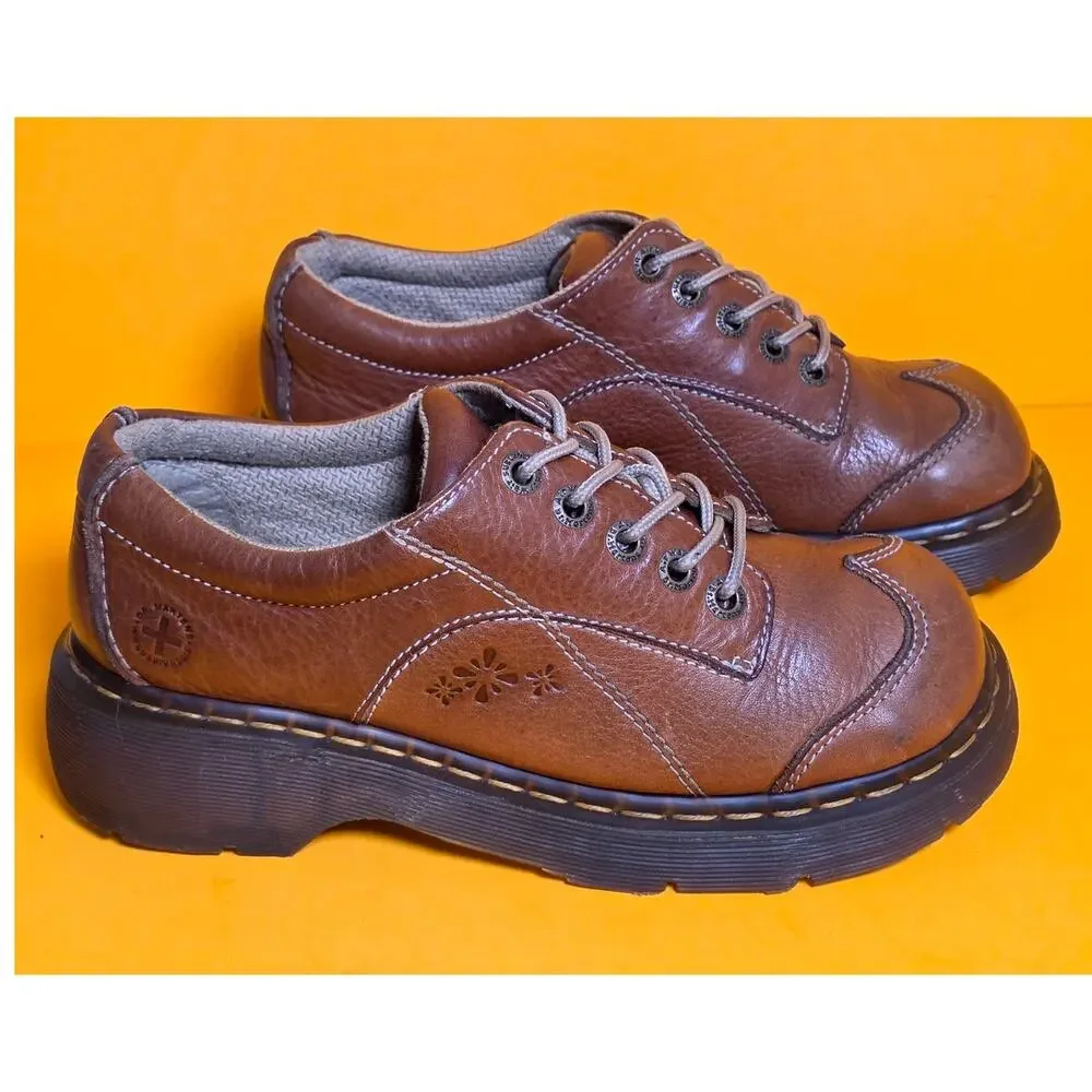 Vintage Dr Martens 12280 Daisy Splat Light Brown Chunky Platform Oxfords US9 Y2K